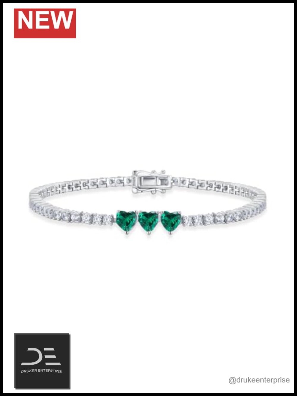 Sterling Silver Tennis Bracelet with Heart Emeralds 5A CZ ~ 7 Inch Fine Jewelry
